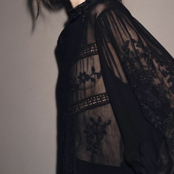 VELVET LADDER TRIM BLOUSE ZW COLLECTION
Zara Black Sheer Lace Embroidered Blouse - Picture 6 of 14